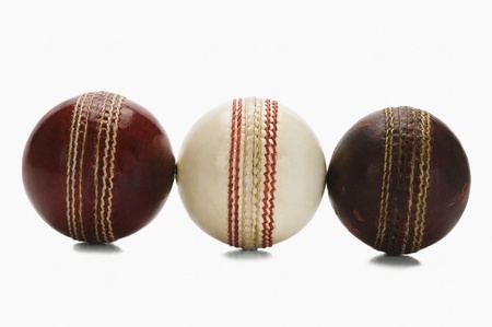 Close-up of old and new cricket ballsの写真素材
