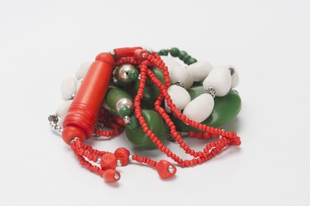 Close-up of tricolor necklacesの写真素材