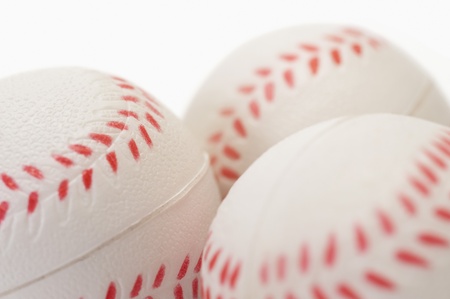 Close-up of baseball shaped key ringsの写真素材