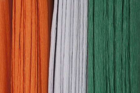 Close-up of colorful papers representing Indian flagの写真素材