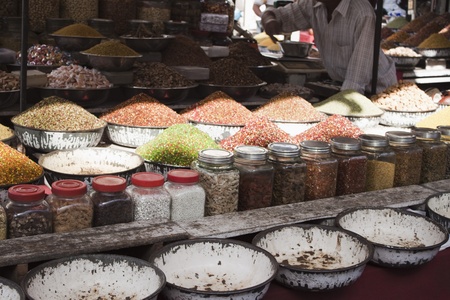 Snacks at a market stall, Ahmedabad, Gujarat, India