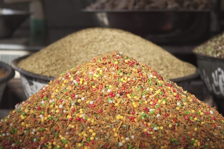 Snacks at a market stall, Ahmedabad, Gujarat, India