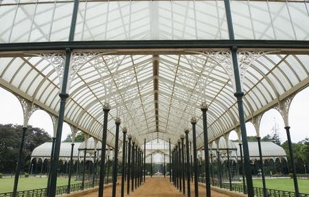 Glass house in a botanical garden, Lal Bagh Botanical Garden, Bangalore, Karnataka, Indiaの写真素材
