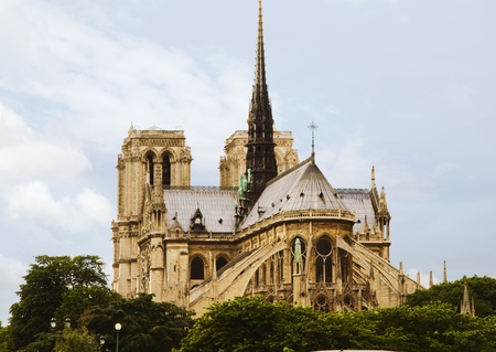 Low angle view of a cathedral, Notre Dame de Paris, Paris, Franceの写真素材