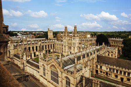 High angle view of university buildings, Oxford University, Oxford, Oxfordshire, England