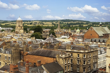 High angle view of buildings in a city, Oxford, Oxfordshire, Englandの写真素材