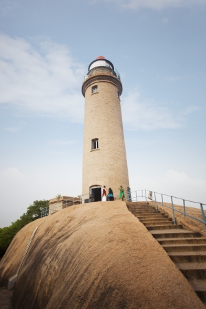 Lighthouse on the rock at Mahabalipuram, Kanchipuram District, Tamil Nadu, Indiaの写真素材