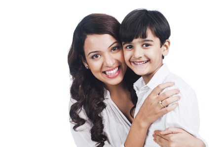 Portrait of a happy mother and sonの写真素材