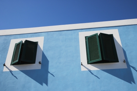 Windows of a house, Ponza, Province Of Latina, Lazio, Italyの写真素材