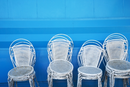 White metallic chairs, Ponza, Province Of Latina, Lazio, Italyの写真素材