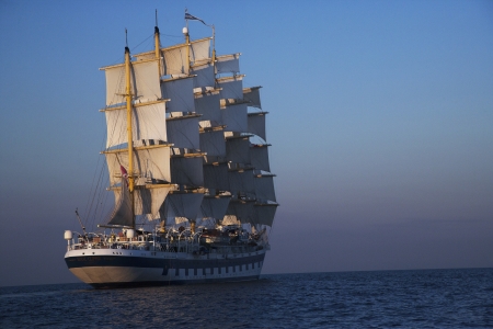 Clipper ship in a sea, Ponza, Tyrrhenian Sea, Province Of Latina, Lazio, Italyのeditorial素材
