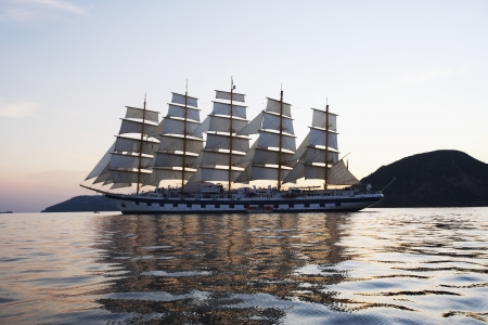 Clipper ship in the sea, Tyrrhenian Sea, Lipari Islands, Province of Messina, Sicily, Italyのeditorial素材