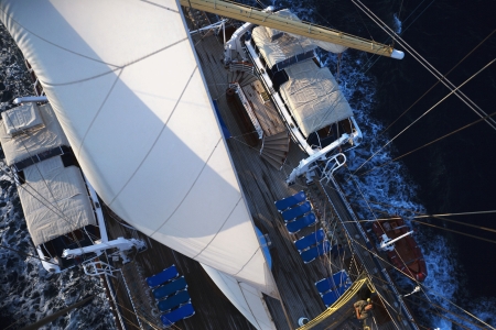 Clipper ship in the sea, Tyrrhenian Sea, Sicily, Italyのeditorial素材