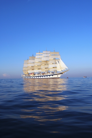 Clipper ship in the sea, Tyrrhenian Sea, Lipari Islands, Province of Messina, Sicily, Italyのeditorial素材