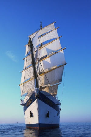 Clipper ship in the sea, Tyrrhenian Sea, Lipari Islands, Province of Messina, Sicily, Italyのeditorial素材