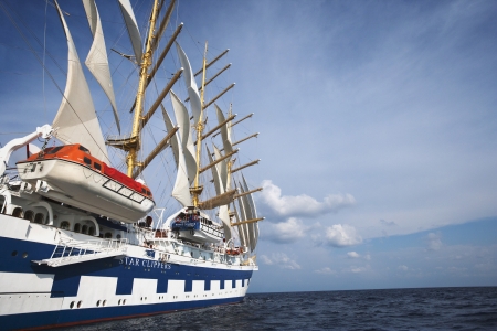 Clipper ship in the sea, Tyrrhenian Sea, Sicily, Italy