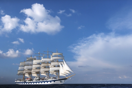 Clipper ship in the sea, Tyrrhenian Sea, Sicily, Italyのeditorial素材