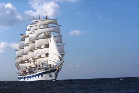 Clipper ship in the sea, Tyrrhenian Sea, Sicily, Italyのeditorial素材