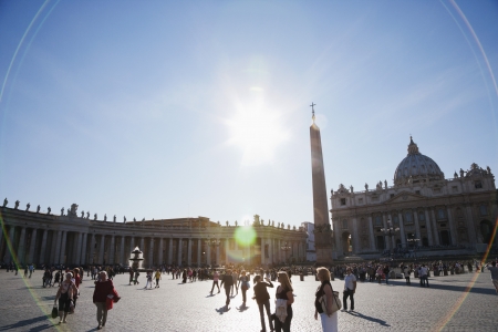 Tourists at a square, St. Peters Basilica, St. Peters Square, Vatican Cityのeditorial素材