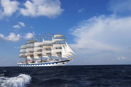 Clipper ship in the sea, Tyrrhenian Sea, Sicily, Italyのeditorial素材