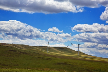 Wind turbines on a hill, Vallata, Avellino, Campania, Italyの写真素材