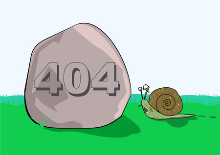 Illustrative representation of 404 error message on rock in front of a snailのイラスト素材