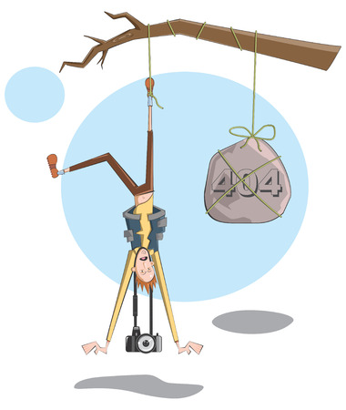Illustrative representation of a photographer hanging upside downのイラスト素材