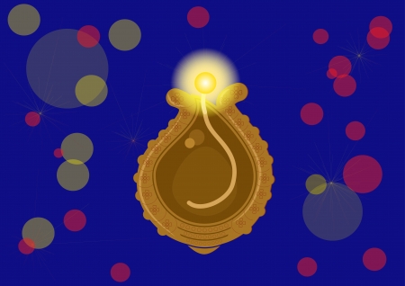 Diwali oil lamp glowing isolated on blue backgroundのイラスト素材