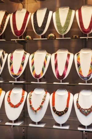 Necklaces in a store, Nepalの写真素材