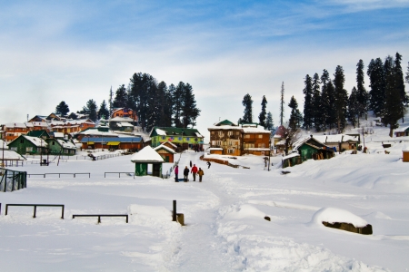 Snow covered tourist resort, Kashmir, Jammu And Kashmir, Indiaのeditorial素材