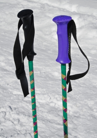 Ski poles in the snow, Gulmarg, Jammu And Kashmir, Indiaの写真素材