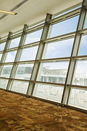 Buildings viewed through window of Shimla Airport, Shimla, Himachal Pradesh, Indiaのeditorial素材