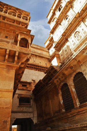 Architectural detail of a fort, Jaisalmer Fort, Jaisalmer, Rajasthan, Indiaの写真素材