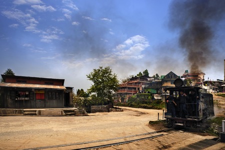 Toy train engine on a track, Darjeeling, West Bengal, India
