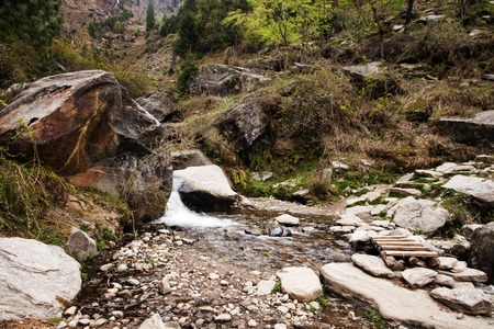Stones in a river, Manali, Himachal Pradesh, Indiaの写真素材