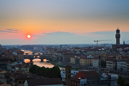High angle view of a cityscape at dusk, Florence, Tuscany, Italyのeditorial素材