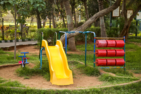Play equipment in a park, Visakhapatnam, Andhra Pradesh, Indiaの写真素材