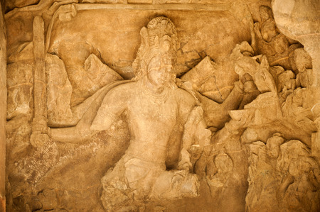 Statues at Elephanta Caves, Maharashtra, Indiaの写真素材