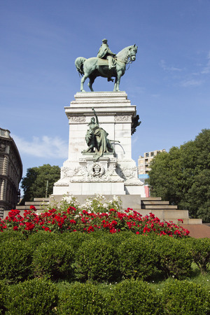 Statue in a park, Milan, Lombardy, Italyの写真素材