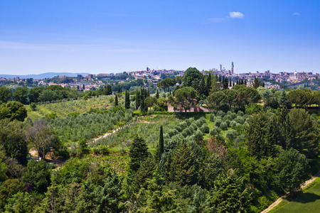 Garden with Castello Delle Quattro Torra hotel , Siena, Siena Province, Tuscany, Italyのeditorial素材