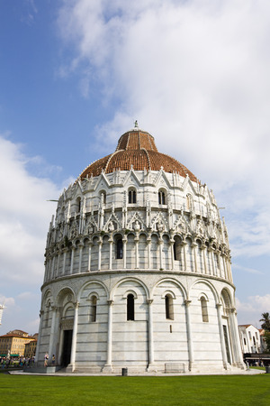 Facade of a cathedral, Pisa Baptistery, Piazza Dei Miracoli, Pisa, Tuscany, Italyのeditorial素材