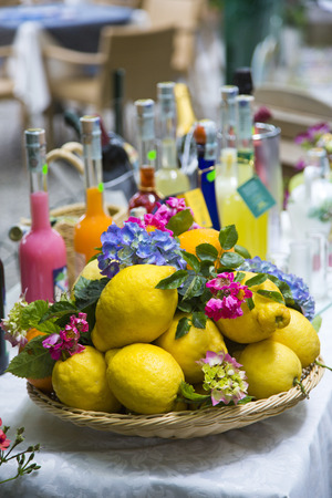 Lemons for sale at market stall, Ravello, Amalfi Coast, Salerno, Campania, Italyの写真素材