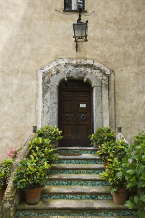 Potted plants on steps of a building, Ravello, Amalfi Coast, Salerno, Campania, Italyの写真素材