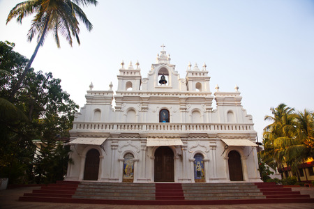 Facade of a church, Goa, Indiaの写真素材