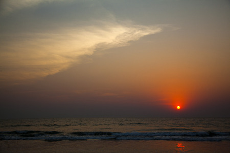 Sunset over the sea, Goa, Indiaの写真素材