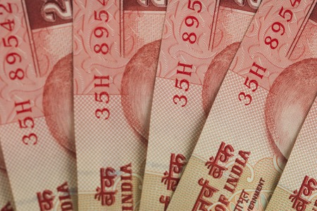 Close-up of Indian twenty rupee banknotes