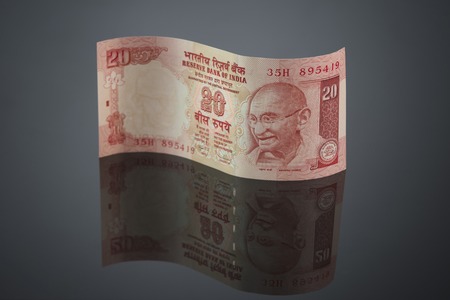 Close-up of Indian twenty rupee banknoteの写真素材