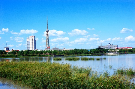 Skyline of the Daqing city at Heilongjiang, Chinaのeditorial素材