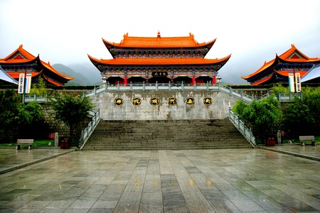 Exterior view of a temple in Yunnan Province, Chinaのeditorial素材