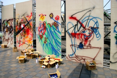 Graffiti on canvas in a cityのeditorial素材
